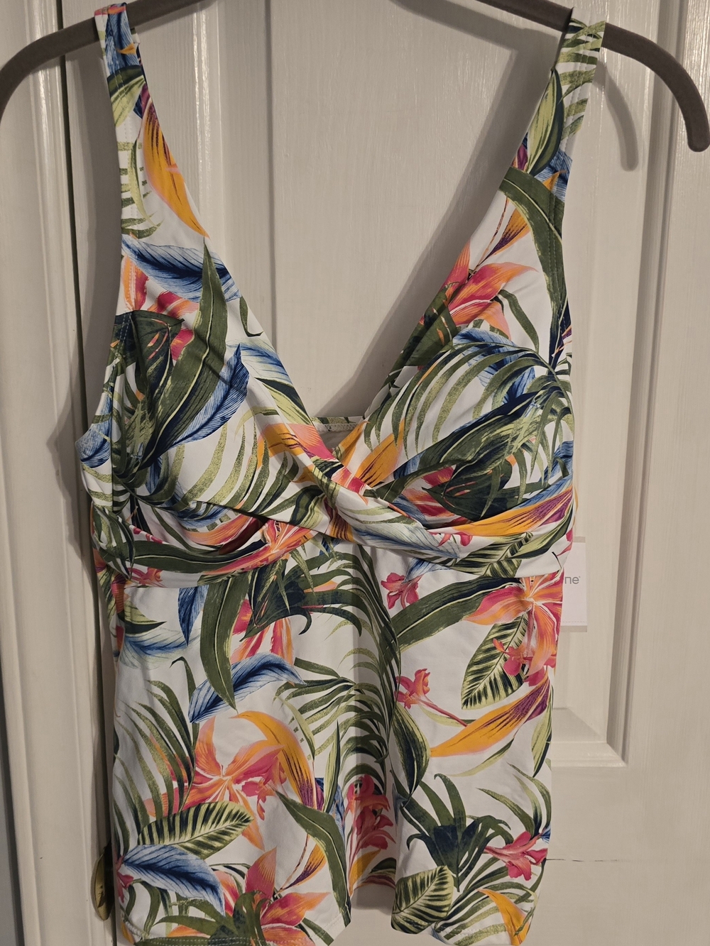 Liz Claiborne Tropical Floral Tankini Top - White with Green, Pink, Yellow, Blue